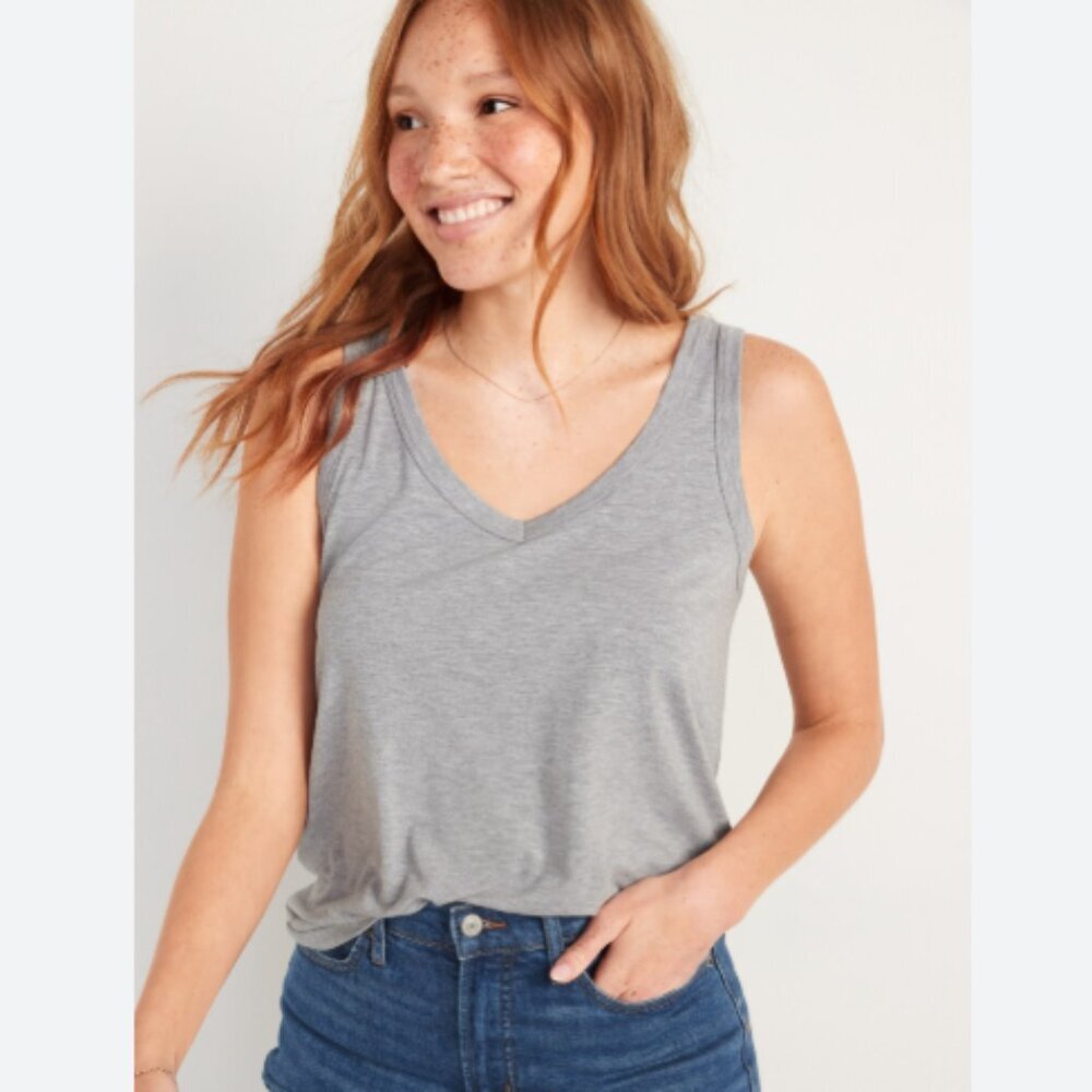 Old Navy Luxe Light Gray V-Neck Jersey Knit Swing Tank Top S